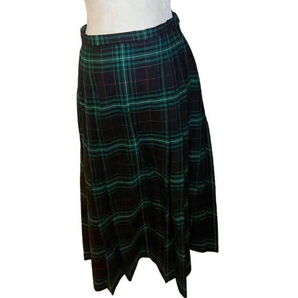 Vintage Pendleton navy blue & green tartan plaid long wool skirt - Picture 2 of 3